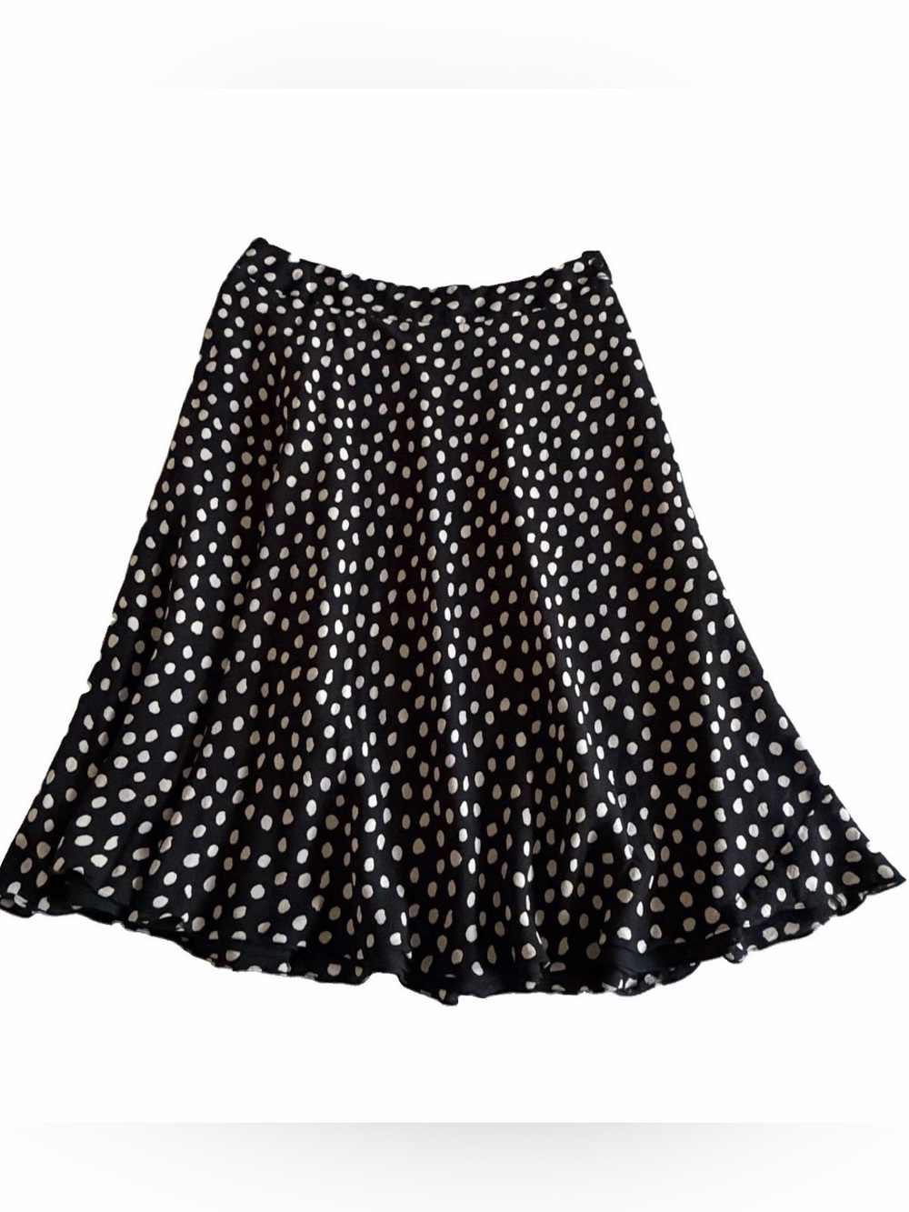 Jones New York Skirt Womens 12 Black Polka Dot A-Line Knee Length Silk Lined